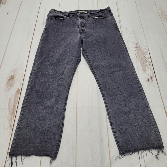 Levis wedgie straight premium jeans high rise gray button fly raw hem - Picture 1 of 11